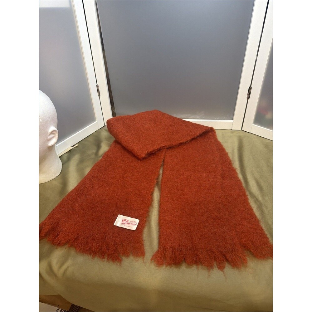 Heather-glen 70% Mohair 30% Wool Scarf ECU Rusty Orange Brown Color 62”X17”